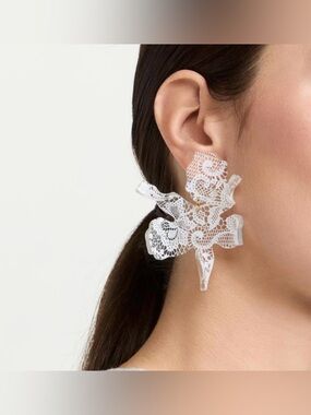 Lele Sadoughi Paper Lily Earrings Clear Lace Print 14K Gold Plated NEW Dust Bag